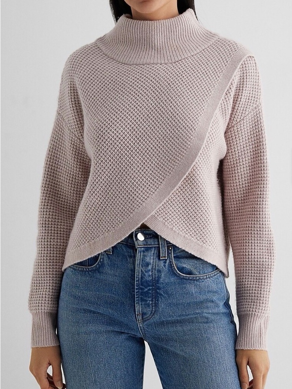 Express Reversible Mock Neck Crossover Sweater Blush Pink Size Large Minimalist